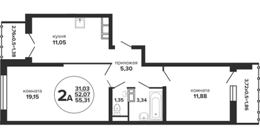 2-к. квартира, 56 м²