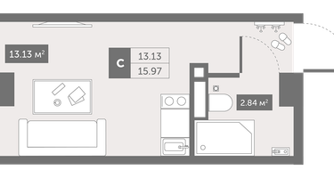 Студия, 16&nbsp;м²