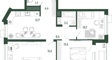 3-к. квартира, 72 м²