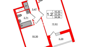 1-к. квартира, 33&nbsp;м²