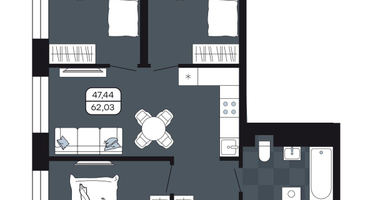 Студия, 62&nbsp;м²