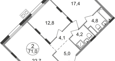 2-к. квартира, 71 м²