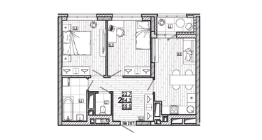 2-к. квартира, 55&nbsp;м²