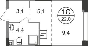 Студия, 22 м²