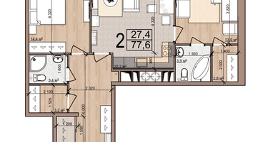 2-к. квартира, 77&nbsp;м²