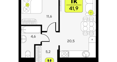 1-к. квартира, 41 м²
