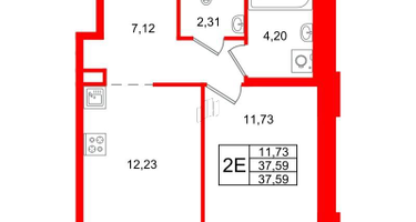 1-к. квартира, 37&nbsp;м²