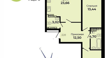 2-к. квартира, 72&nbsp;м²
