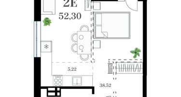 1-к. квартира, 52 м²