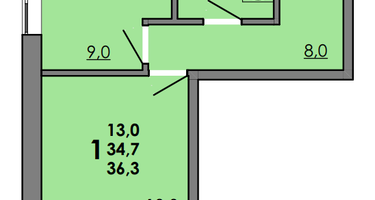 1-к. квартира, 36 м²