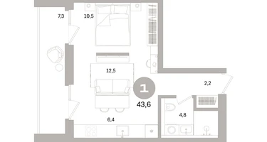 1-к. квартира, 43 м²