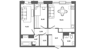 2-к. квартира, 57&nbsp;м²