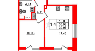 1-к. квартира, 35&nbsp;м²