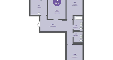 3-к. квартира, 78 м²