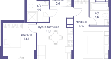 2-к. квартира, 75&nbsp;м²