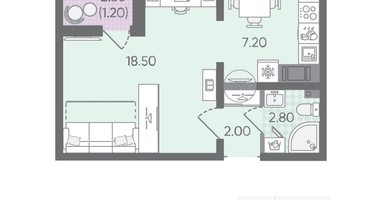 1-к. квартира, 31&nbsp;м²