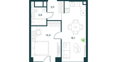 1-к. квартира, 40&nbsp;м²