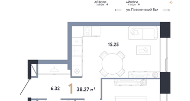 1-к. квартира, 38&nbsp;м²