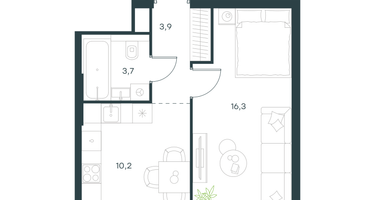 1-к. квартира, 34 м²