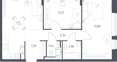 2-к. квартира, 59&nbsp;м²