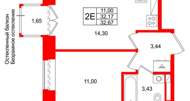 1-к. квартира, 32 м²