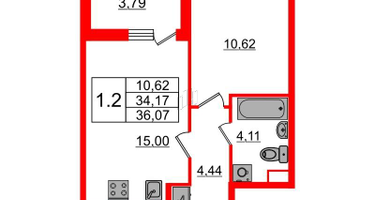 1-к. квартира, 34 м²