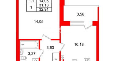 1-к. квартира, 31 м²
