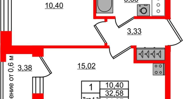 1-к. квартира, 32&nbsp;м²