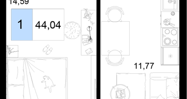 2-к. квартира, 44&nbsp;м²