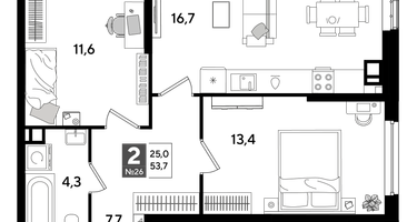 2-к. квартира, 52 м²