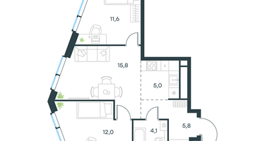 3-к. квартира, 54&nbsp;м²