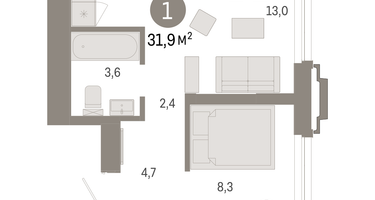 1-к. квартира, 31&nbsp;м²