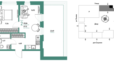 2-к. квартира, 59&nbsp;м²