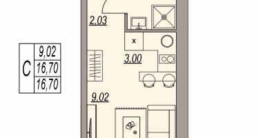 Студия, 16&nbsp;м²