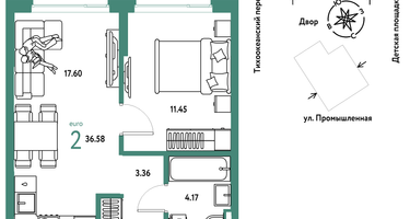 2-к. квартира, 36&nbsp;м²