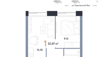 1-к. квартира, 32&nbsp;м²