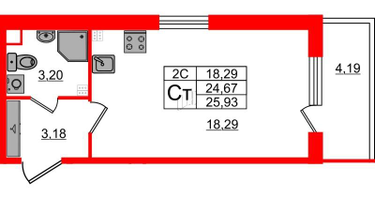 Студия, 24&nbsp;м²