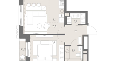 2-к. квартира, 49 м²