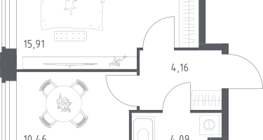 1-к. квартира, 34&nbsp;м²