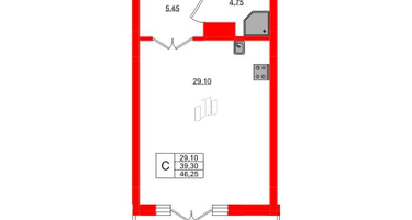 Студия, 45&nbsp;м²