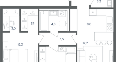 3-к. квартира, 62 м²