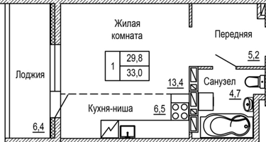 1-к. квартира, 33&nbsp;м²