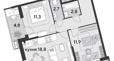 2-к. квартира, 65&nbsp;м²