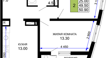 2-к. квартира, 50&nbsp;м²