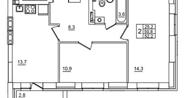2-к. квартира, 52&nbsp;м²