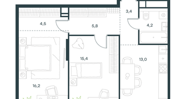 2-к. квартира, 62&nbsp;м²