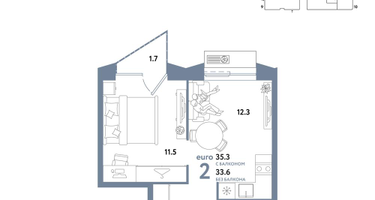2-к. квартира, 35 м²