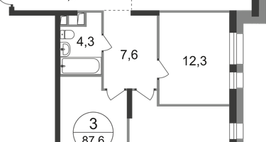 3-к. квартира, 87 м²