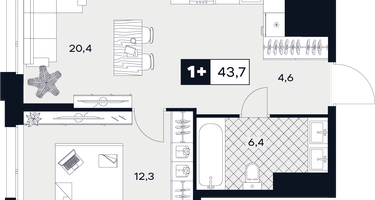 1-к. квартира, 43&nbsp;м²