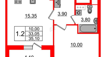 1-к. квартира, 33&nbsp;м²